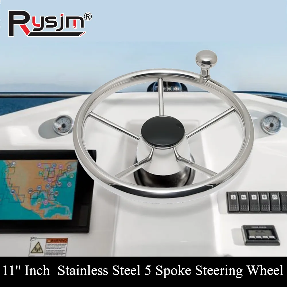 11 Inch Boat Steering Wheel With knob Stainless Steel 5 Spoke 25 Degree 11'' For Marine Yacht Boat Accessories