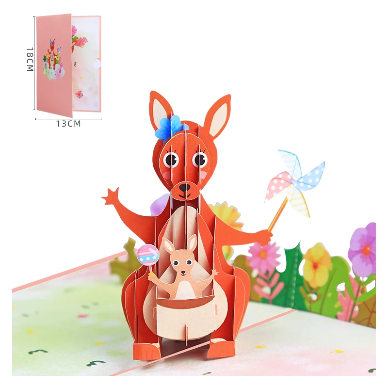 3D Kangaroo Baby Pop Up Greeting Card for Mother's Day, Wife Anniversary Gift, Birthday, Thinking of You, Thank You Card