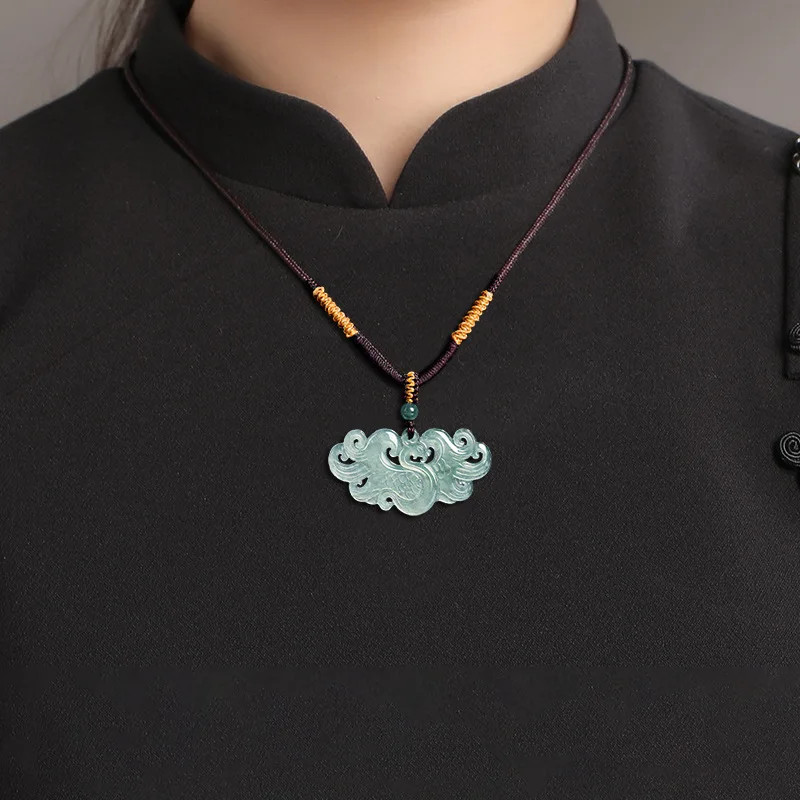 أصيلة الطبيعية A-الصف الجاديت الأزرق المياه فينيكس قلادة الجليد كريستال اليشم قلادة للرجال والنساء