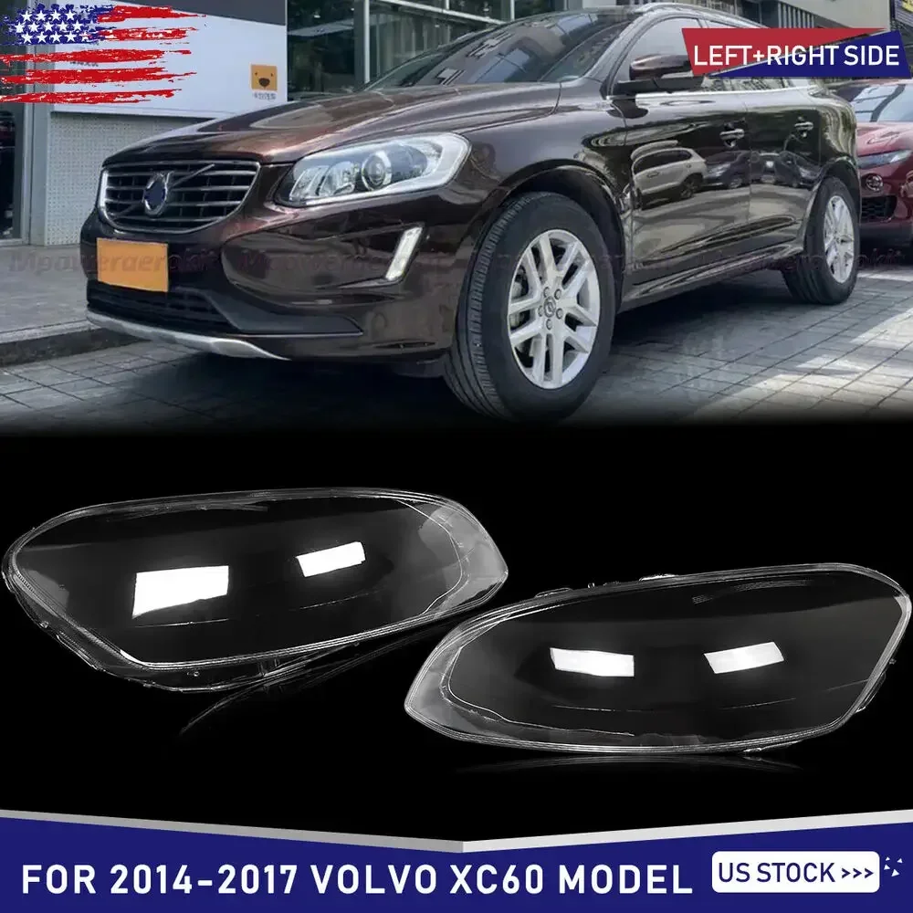 Fits 2014-2017 Volvo XC60 Car Headlight Lens Covers Clear Lampshade Right & Left