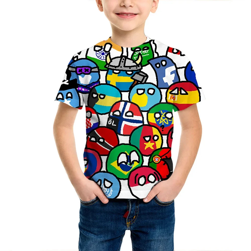 Countryball Polandballs Print Summer Funny 3D Kids T-Shirt Oversized Casual O-Neck Harajuku Boys Trend Children Clothing T-shirt