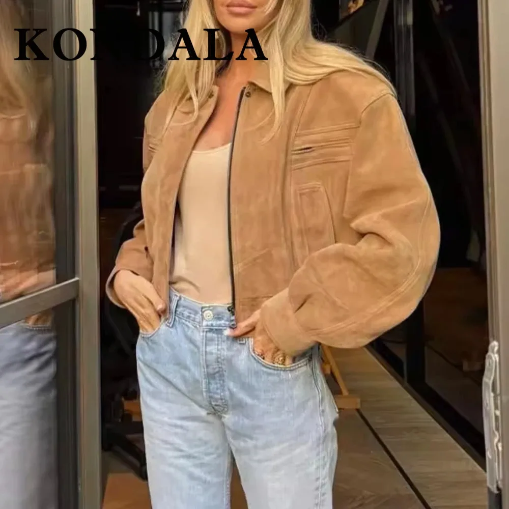

KONDALA шикарная осенняя женская куртка цвета хаки 2025, куртка на молнии с прямыми карманами, модная женская уличная одежда в стиле сафари, повседневная короткая верхняя одежда