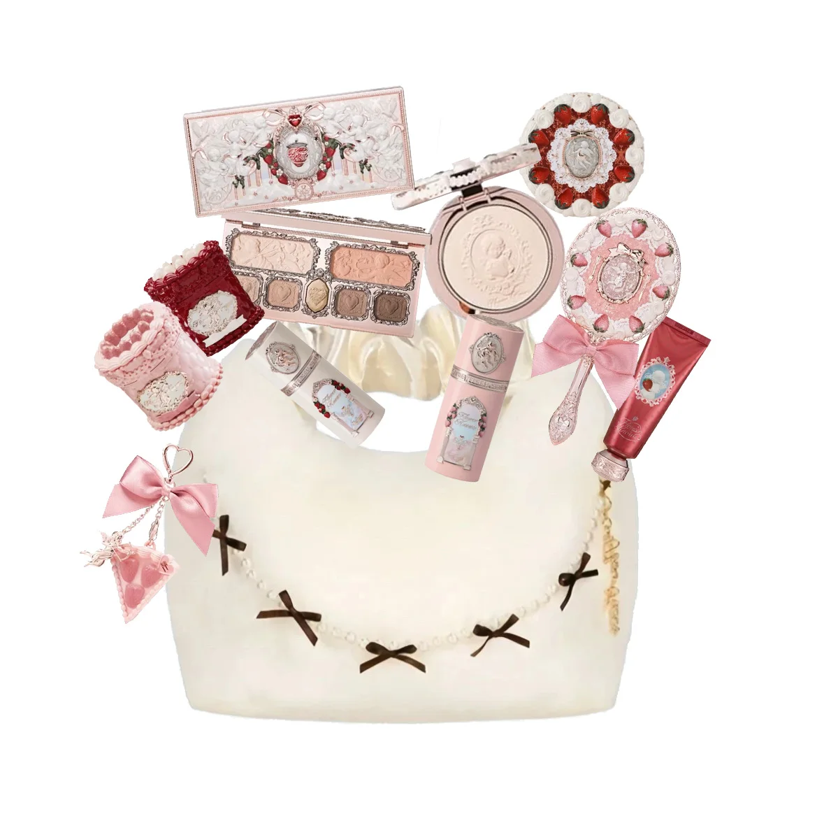 Flor sabe morango cupido coleção conjunto de maquiagem querida presente conjunto lábio lama líquido blush rosto paleta tudo em um compõem kit