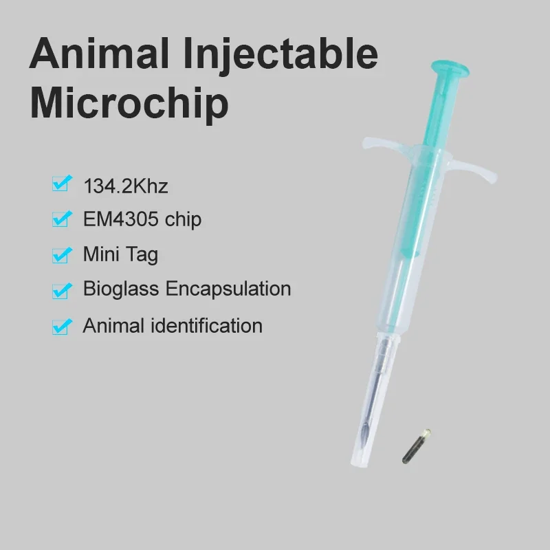 20 paquetes de jeringa de microchip inyecable para animales con etiqueta de vidrio para mascotas de 134,2 KHz FDX B ISO11784/85 ICAR jeringa para animales para perros y gatos