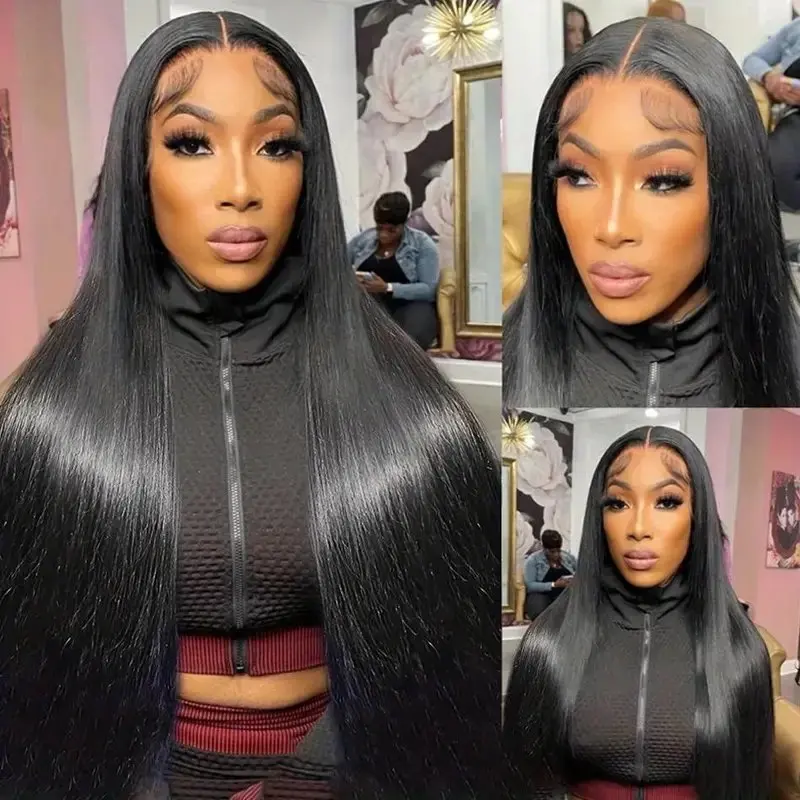 180 Density Natural Black 24 Inches 13X6 HD Lace Front Wig 13X4 Straight Pre-Plugging Closure for Women Human Hair Wig