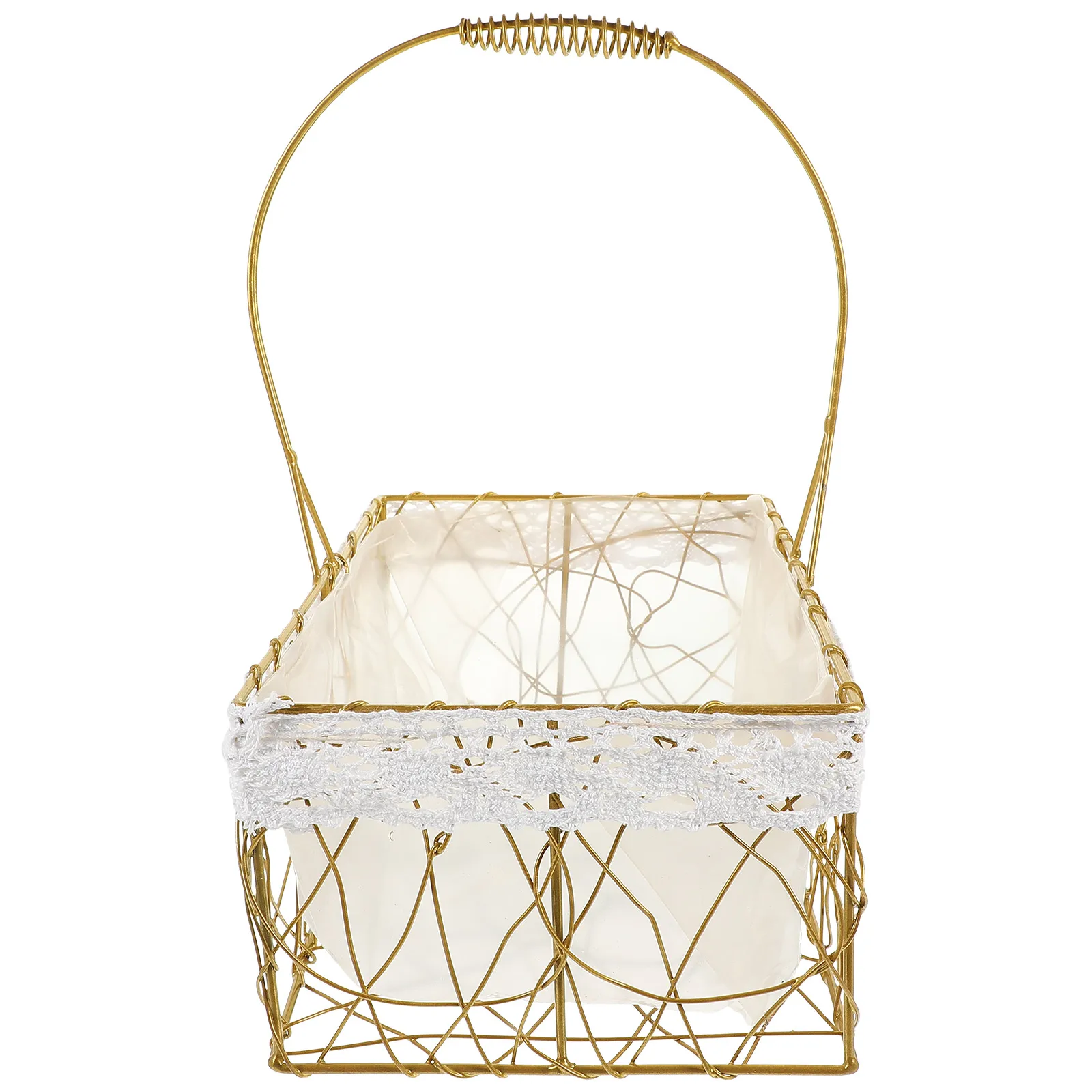 

Golden Metal Wire Picnic Baskets Fruit Storage Containers Home Kitchen Large RectangleH led Bread Snack Egg Basket Gifts Empty