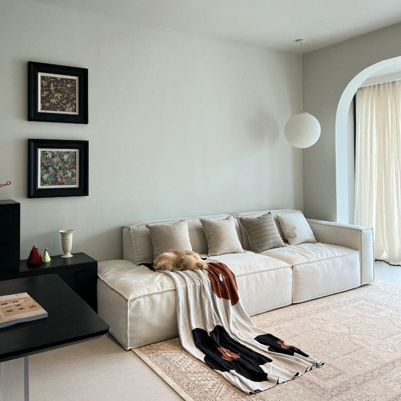 

Modern simple living room beige fabric sofa single armrest tofu block corner module combination sofa removable and washable