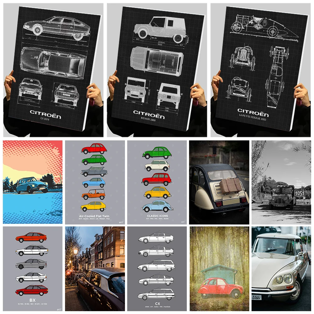 Citroen Prints Posters Classic Car Custom Canvas Painting Wall Art Modern Abstract Canvases Aesthetic Room Decoration Home Decor