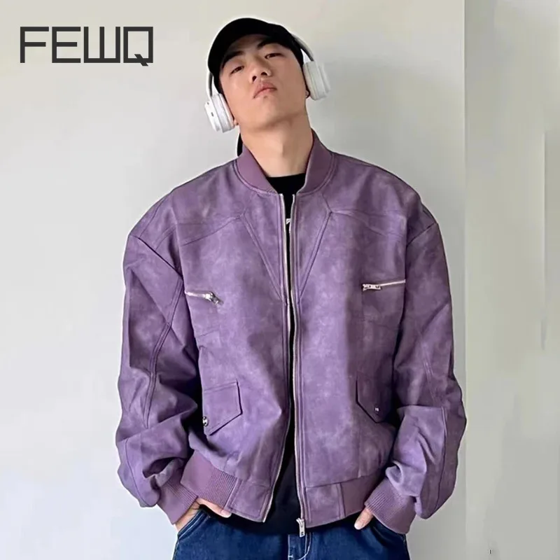 

FEWQ American Style High Street Spring Autumn Cotton Jacket Suede Jacket Men's Baseball Coat Solid Color Male Tops 24E1959