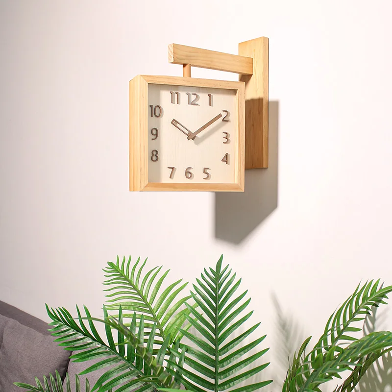 

Fashion Simple Corner Clock Silent Double Sided Wall Clock Solid Wood Living Room Decorative Clock Modern Home Wall Decoration