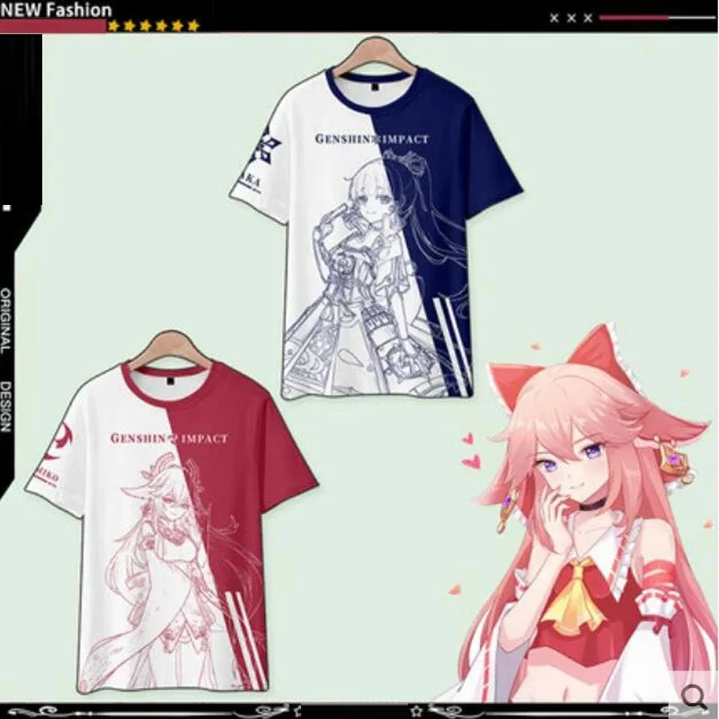 

Anime Genshin Impact 3D Print T Shirt Women Men Yae Miko Venti Keqing Kamisato Ayaka Yoimiya Cosplay Short Sleeve Funny Tshirt