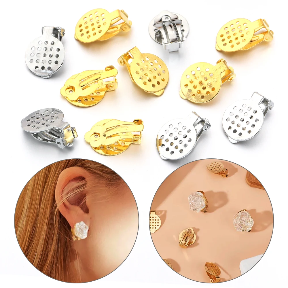 20Pcs 15mm Gold Silver Iron Ear Clip Earrings Hole Bezel Blanks Setting Base Blank Setting For Jewelry Making DIY Accessories