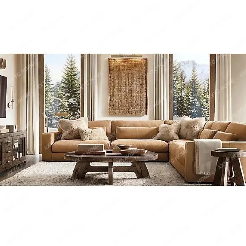 X-S Country Retro Distressed Solid Wood Living Room Home Coffee Table  Modern Oak HG