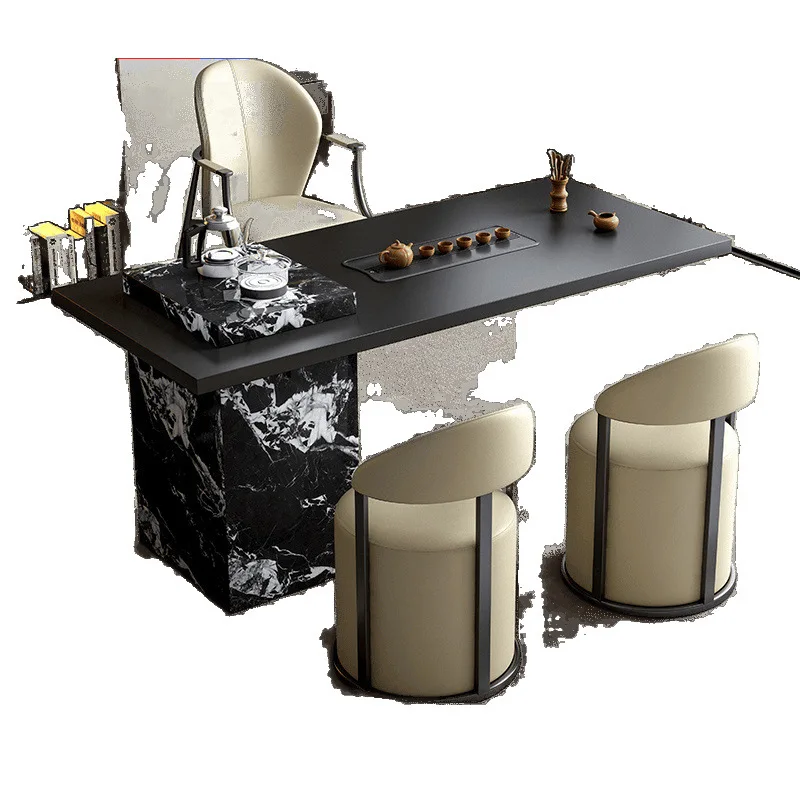 

Modern medieval tea table light luxury high-end office solid wood tea table and chair combination home balcony