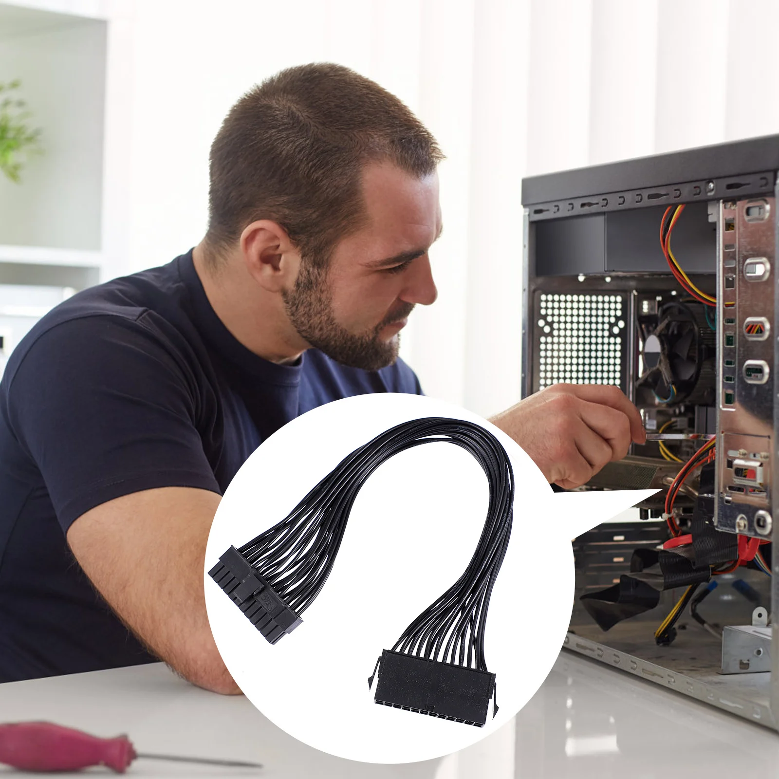 

Extension Cable 24Pin Male to Female Atx Motherboard Power Supply Enhanced Lifespan Tinned Copper PVC Material