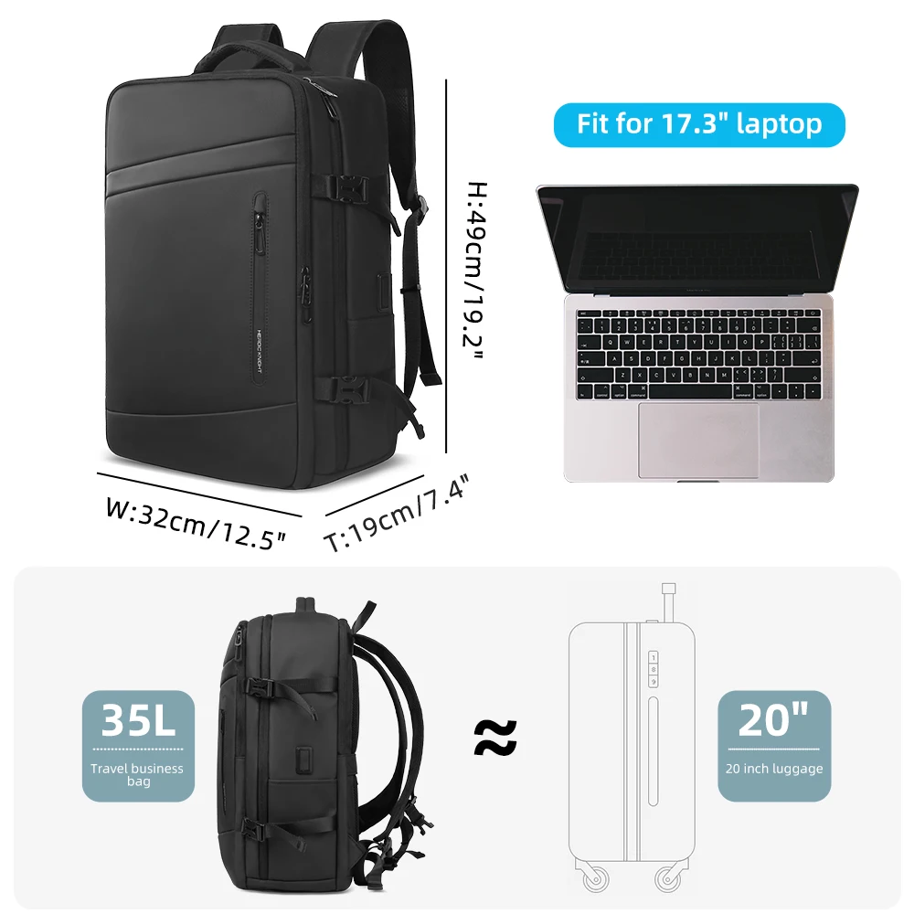 Imagem -04 - Cavaleiro Heróico Viagem Mochila de Negócios dos Homens de Grande Capacidade Mochila Escola Expansível Usb Bolsa à Prova Impermeável Água 17.3 Backpack Portátil Mochila