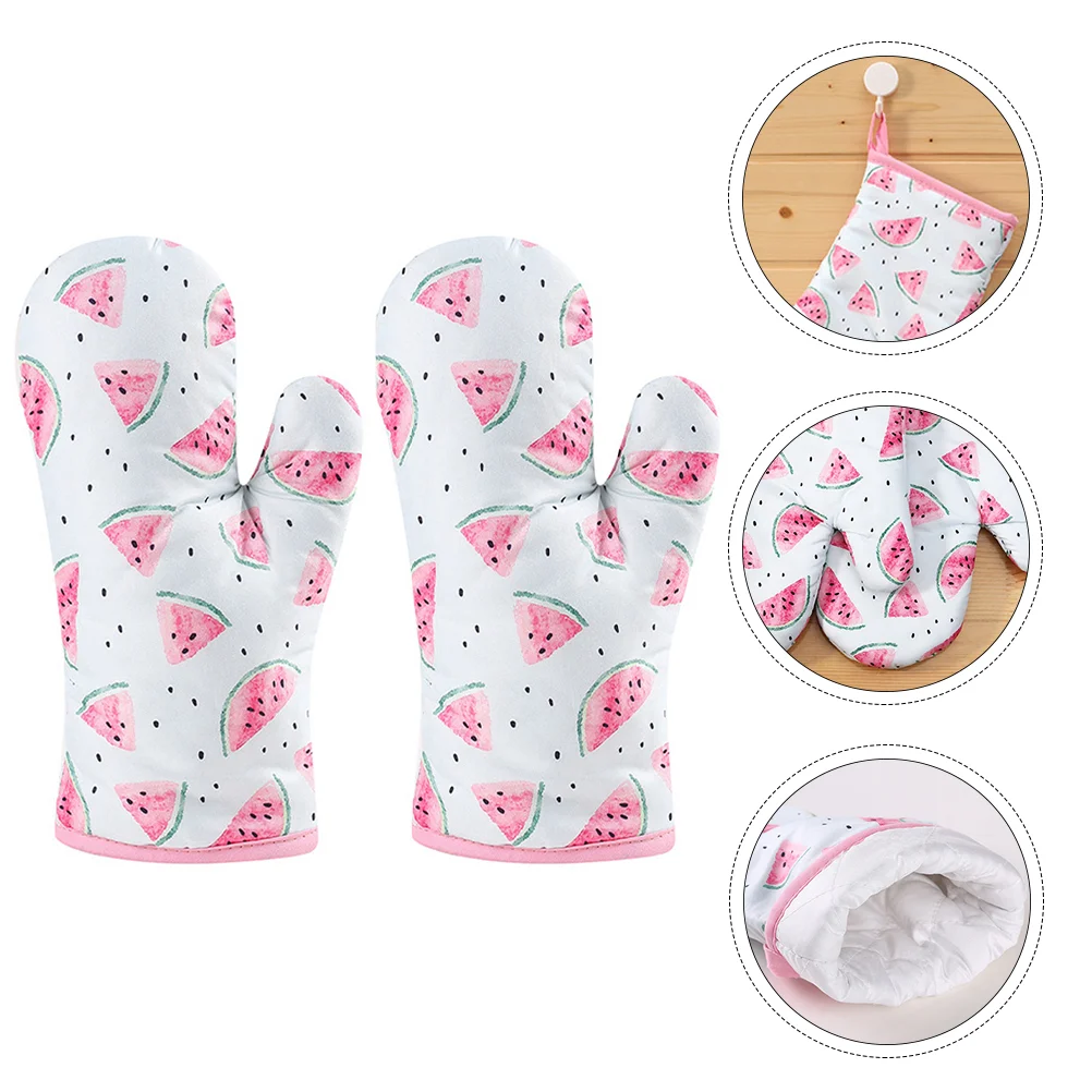 

2 Pcs Microwave Gloves Oven Mitts Kitchen Watermelon Baking Polyester Delicate Stitching