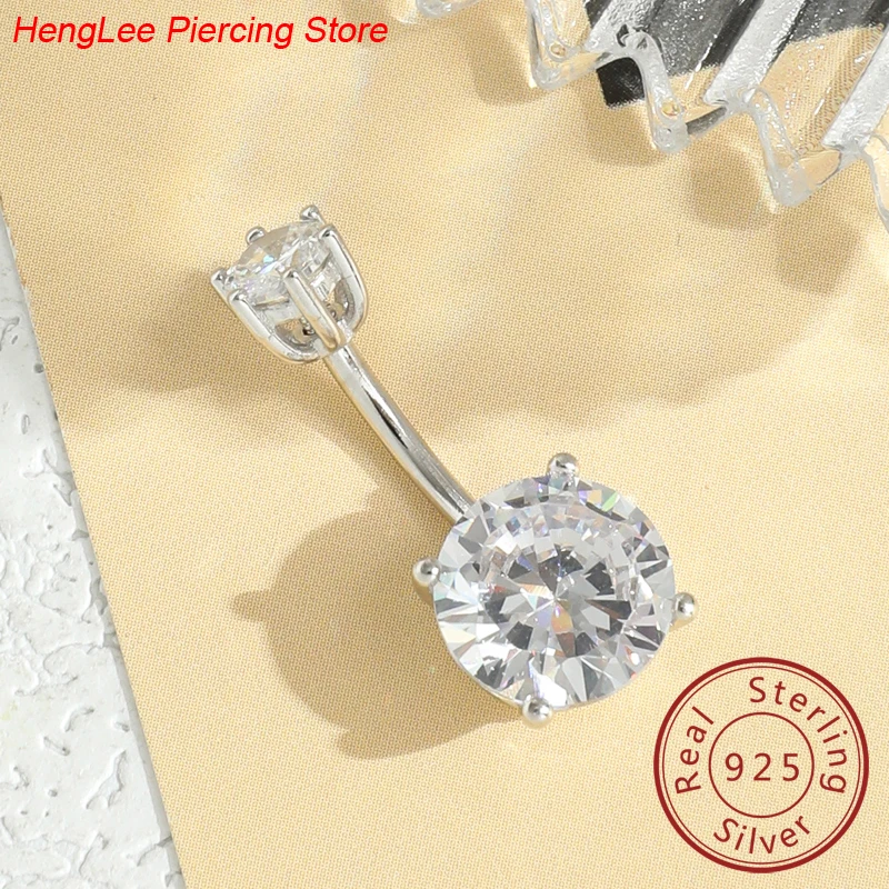 

1PC 925 Sterling Silver Navel ring Cubic Zircon Belly Button Ring Fashion Body Piercing Jewelry