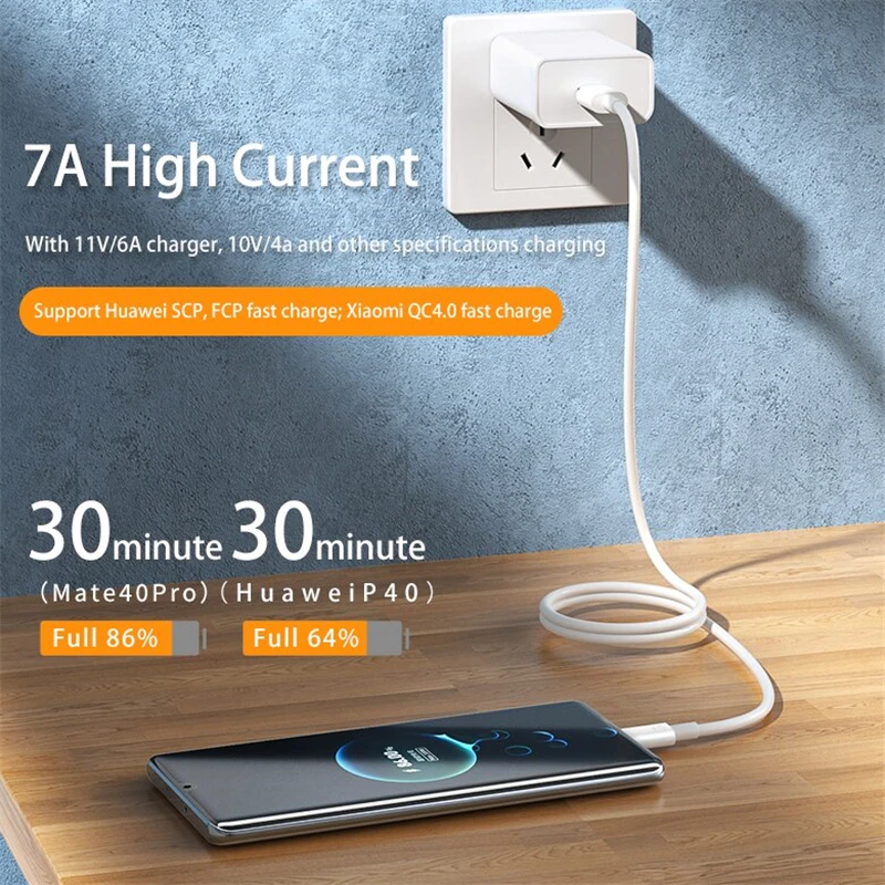 7A 100W USB Type C Charging Cable for Xiaomi 13 Redmi POCO Huawei Honor OPPO Reno 8 Realme Android USB-C Fast Charger Cord Cable