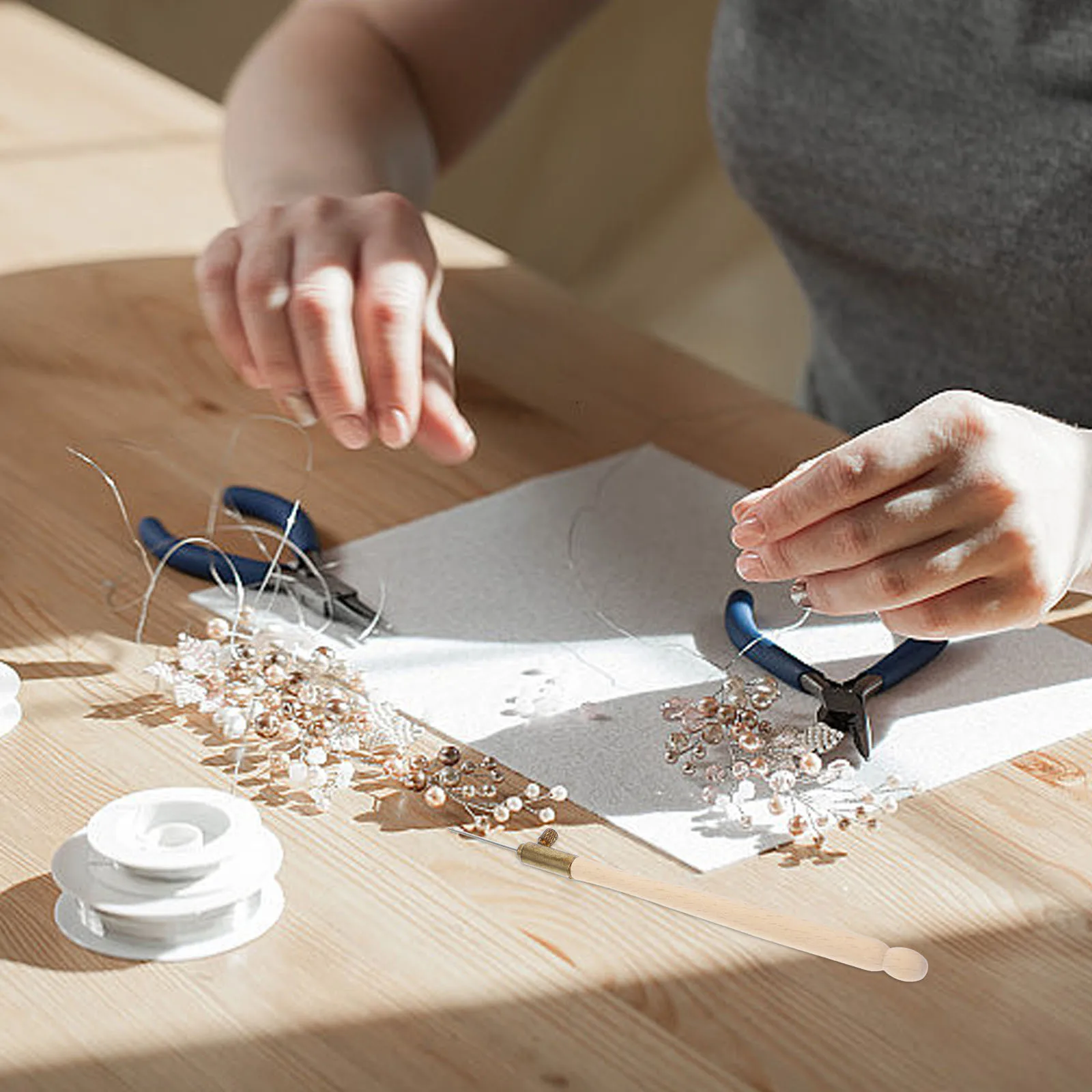 

French Crochet Drum Hooks Wooden Handle Beading Embroidery Tools For Diy Craft Needlework Applique Sequin Beading Needle