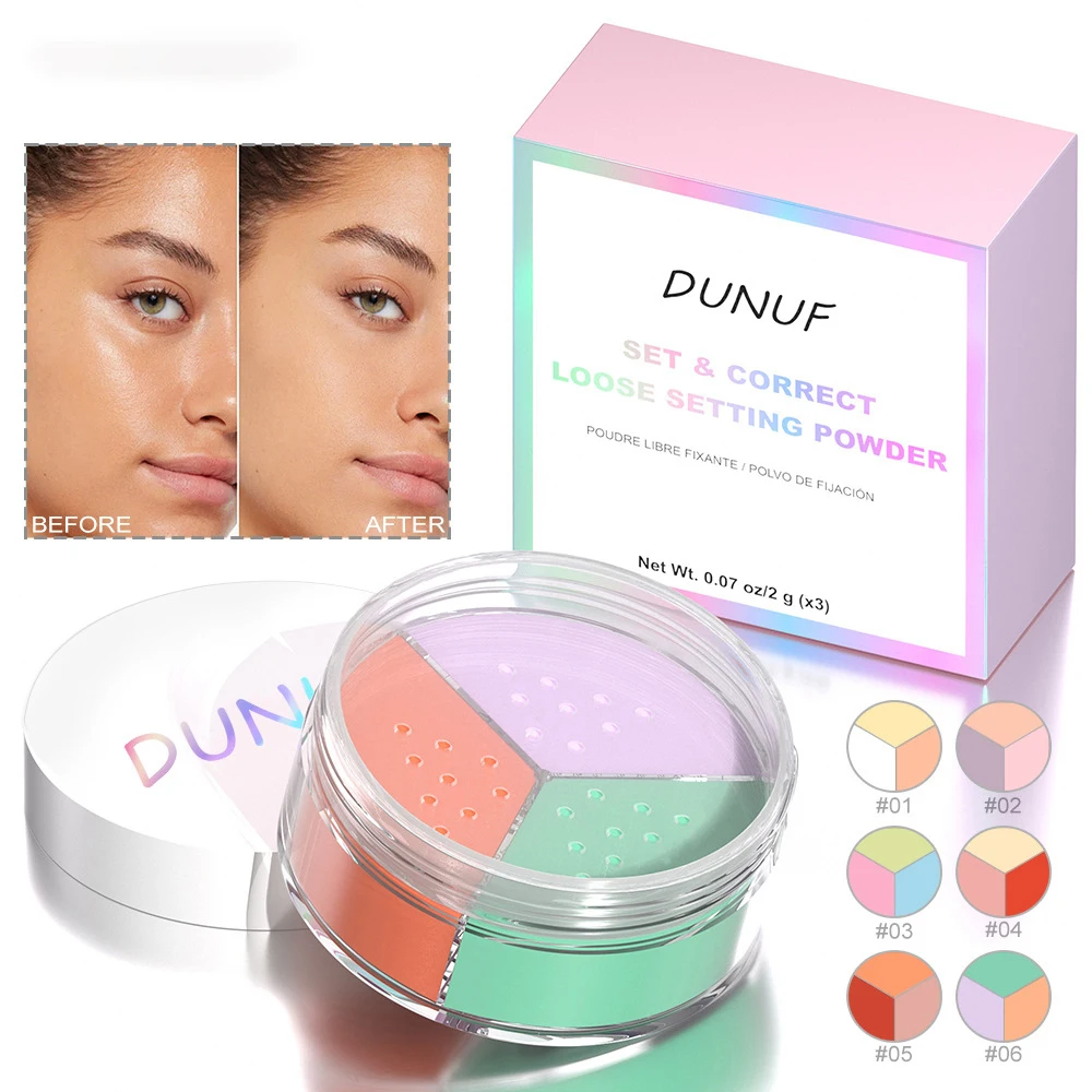 بودرة سائبة للوجه غير لامعة مكونة من 3 ألوان مقاومة للماء للتحكم في الزيوت، بودرة مكياج الوجه الطبيعية الناعمة بيرليسسينت لتفتيح البشرة