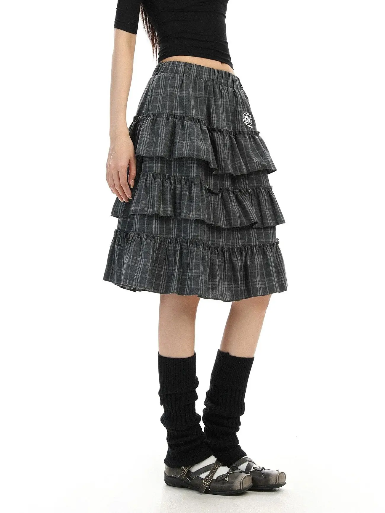 Y2K Subculture Light Asian Style Ruffle Hem Plaid Cake Skirt Women's Mid-length  Skirt Short Skirt Fashion Autumn New