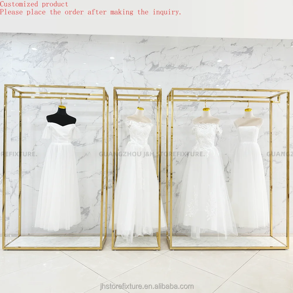 

Custom.Stainless Steel Wedding Dress Store Display Rack Clothing Display Stand for Boutique Display Shelves