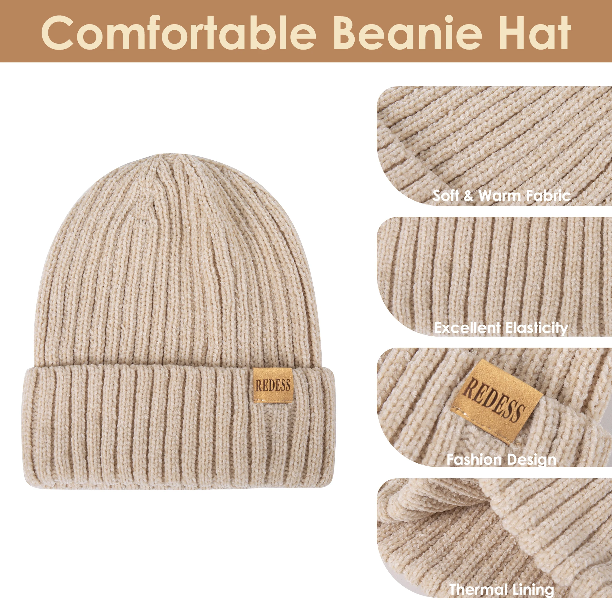 หมวก ผ้าพันคอ และถุงมือสำหรับผู้หญิง หมวกฤดูหนาว ผ้าพันคอผู้หญิง ชุดของขวัญหน้าจอสัมผัสสำหรับสภาพอากาศหนาวเย็น