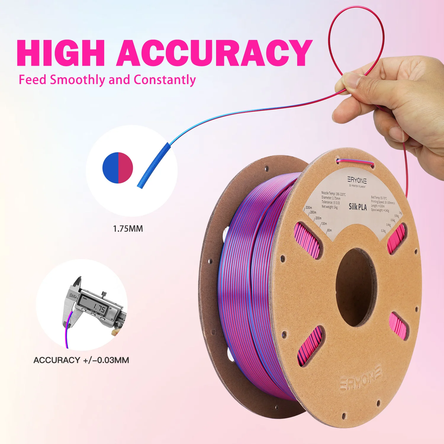 Eryone ผ้าไหมสีคู่ขนาด1.75มม. 1กก. สำหรับการพิมพ์3D เครื่องพิมพ์ FDM มาใหม่ล่าสุด gratis ongkir เร็ว