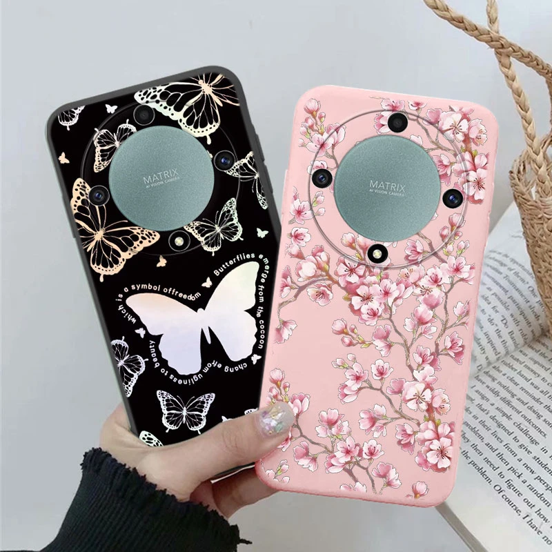 For Honor X9a X9b X9c X7c X6a X6b X7a X8a X8b X8 Magic 5 6 7 Lite oilPainting Flowers Butterfly Phone Case Korean Shockproof TPU