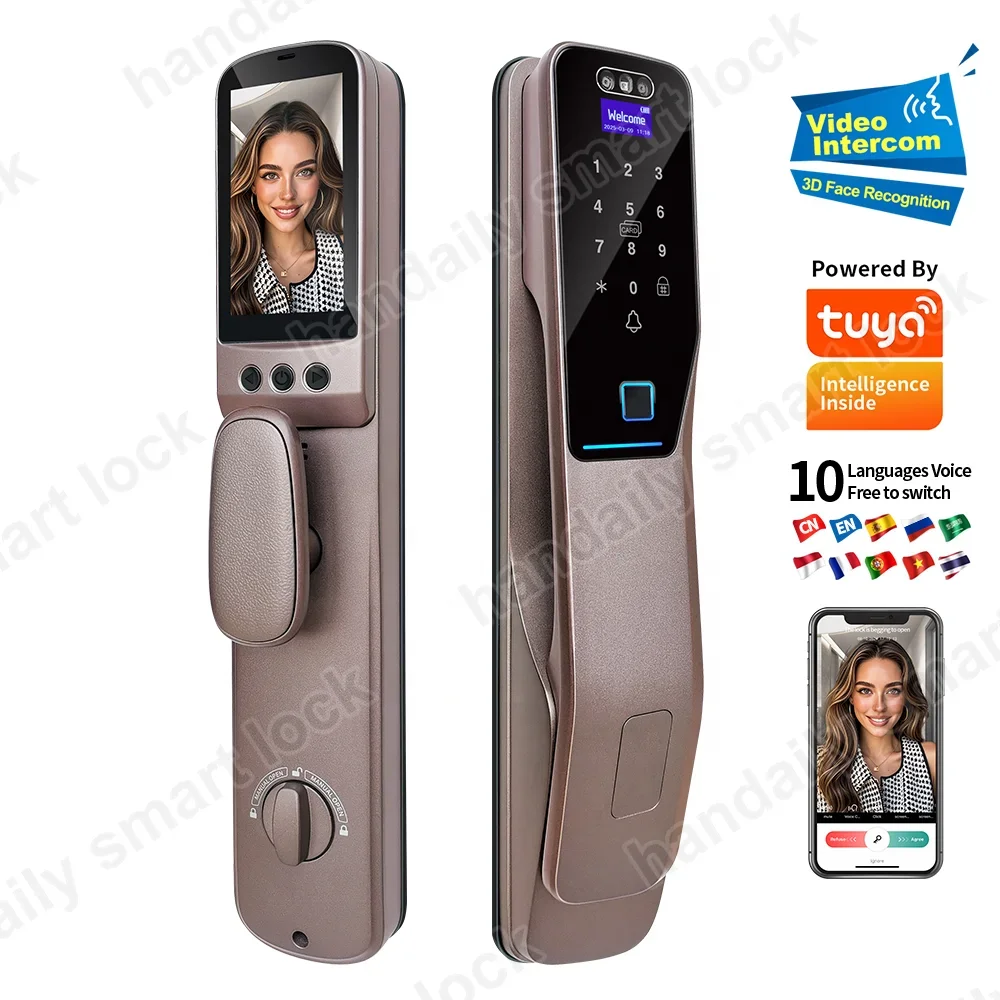 

Умный дверной замок Tuya, Wi-Fi, 3D распознавание лиц, цифровой замок, отпечаток пальца Cerradura Inteligente, RFID, NFC-карта, замок без ключа