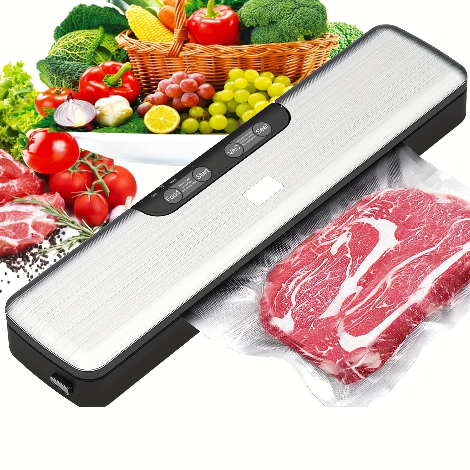 

Stainless Steel Semi-Automatic Vacuum Sealer Kitchen Appliance For Meat, Vegetables, Fruits, Snacks, And More, Kitchen Supplies