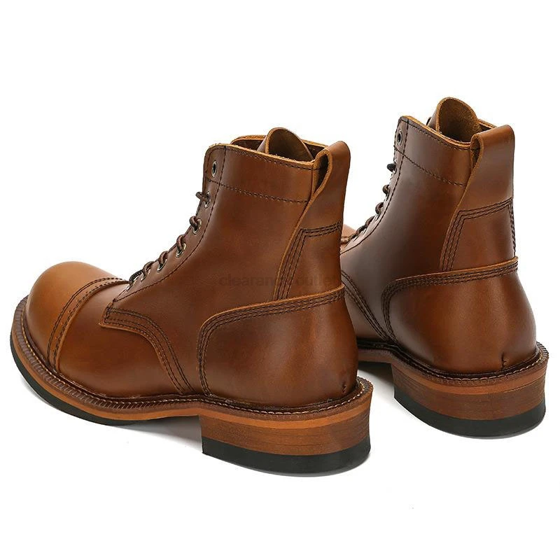 EU Size 39-44 Men Vintage Motorcycle Boots Tooling Work Casual Motorcycle Boots Retro Breathable Cowhide Leather Round Toe