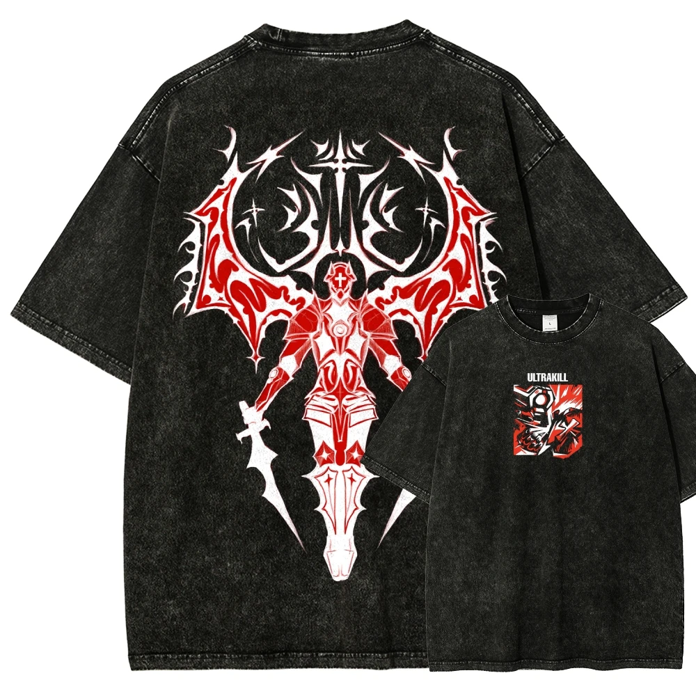 Ultrakill Graphic T-shirt Vintage Washed Aesthetic Streetwear Unisex Oversized Summer Cotton Gamer