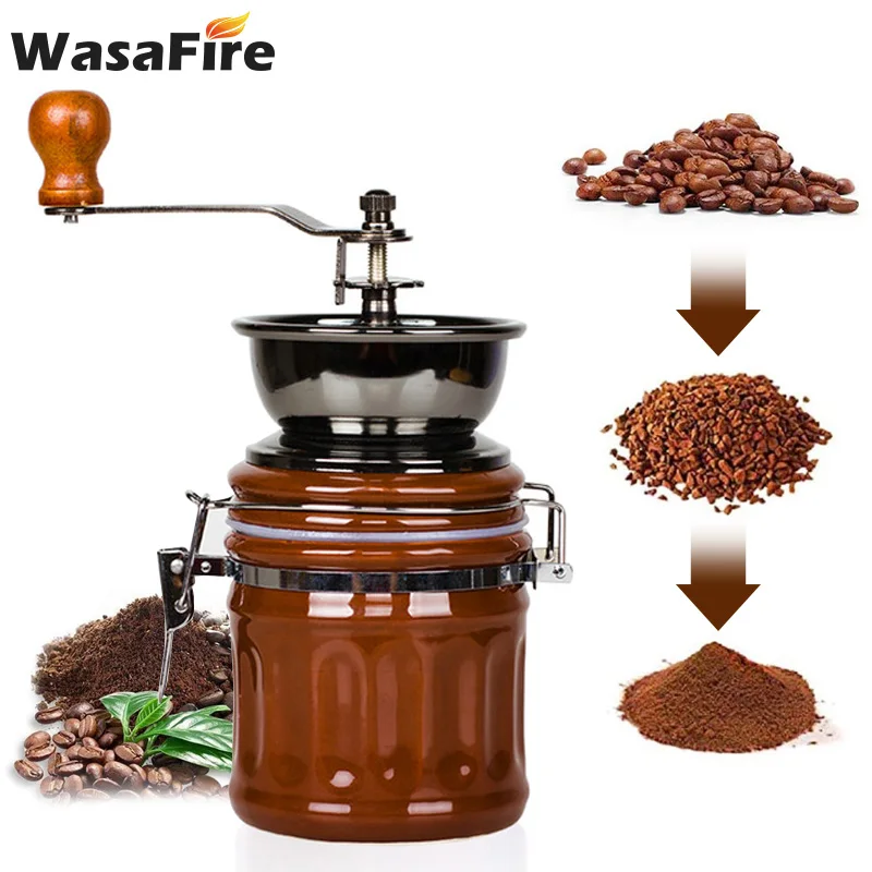 

Manual Coffee Grinder Portable Hand Grinder Household Coffee Maker for Tent Camping Bean Mill with Adjustable Steel Handle