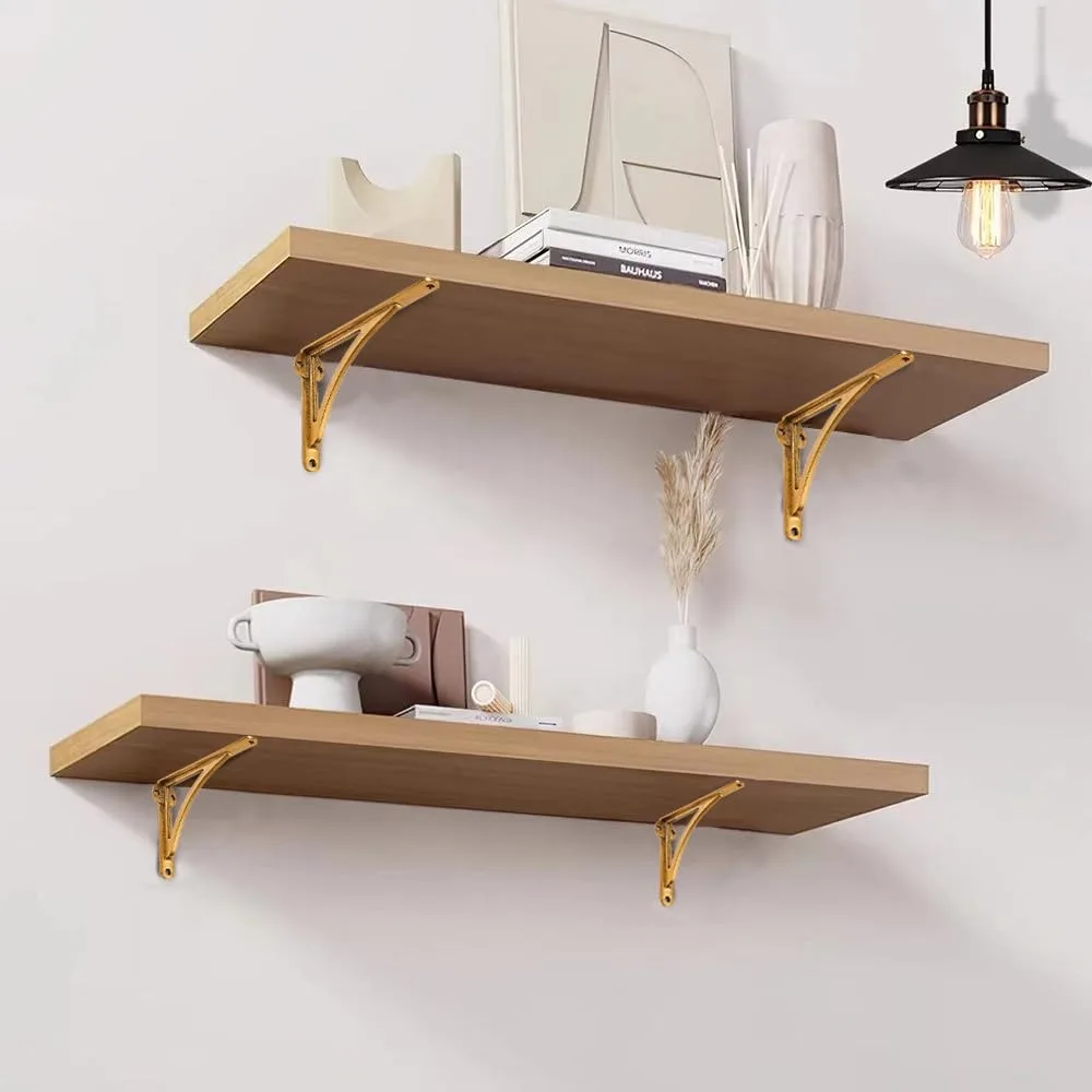 Vintage gepolijst chroom decoratieve wandplankbeugels, 8 inch massief messing, set van 2 voor elegante huisstyling