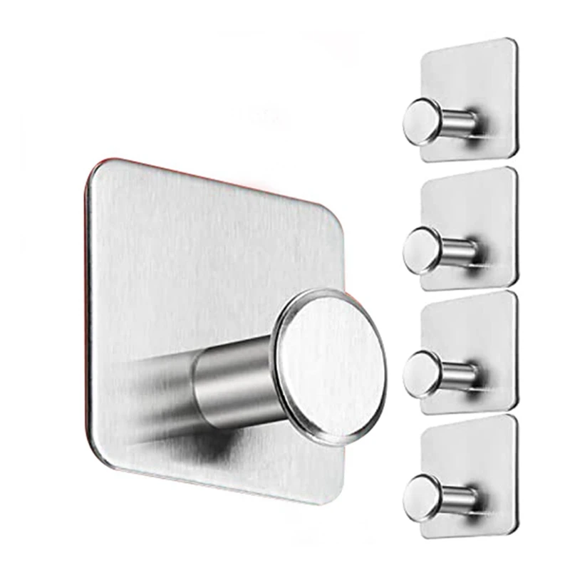 Hooks Decorative Accessories Wet Room Suitable Adhesive Hooks Set Of 5 Stainless Steel Hooks Self-Adhesive