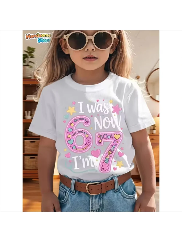 Kids 67 Themed Colorful Print T-Shirt, Soft Cotton Fabric, Breathable and Comfortable, Ideal for Toddlers and Childrendf0210