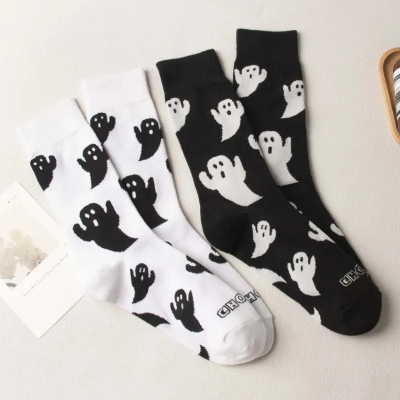 Halloween Harajuku Characteristic Couple Socks Funny Cosplay Outdoor trend Couple Sock Ghost Print Men/Women's Middle Tube Socks