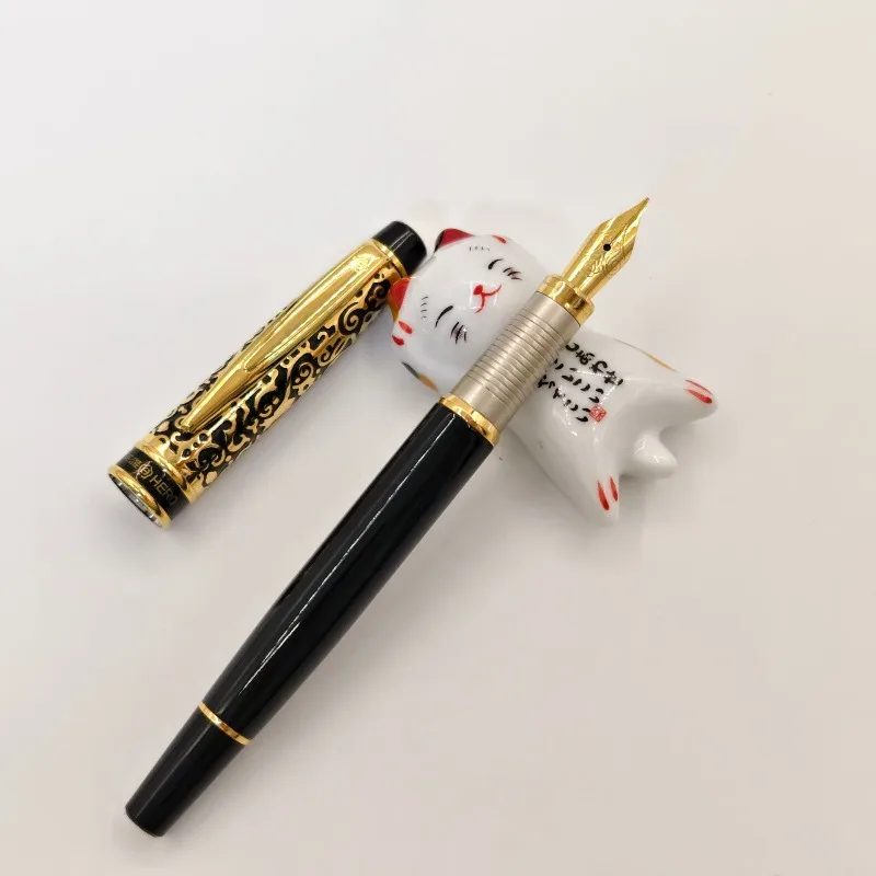 High End Hero 660 Fountain Pen Carving Craft Advanced Iridium Pen All Metal Student Practicing Teacher Retro Stationery 0.5F Nib