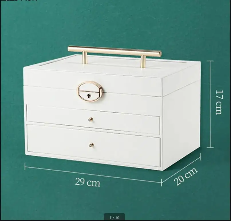 Multilayer Leather Jewelry Box with Brass Handle Ring Earring Storage Home Dressing Table Cosmetic Organizer Wedding Gifts