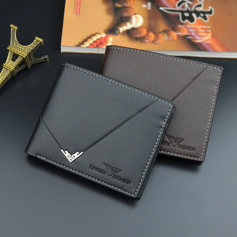 New Men PU Leather Wallets Men's Short Business Purses Small Folding Wallet Coin Card Holders High Quality Slim Money Bag