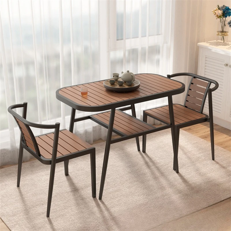 Simple plastic wood creative casual dining table and chairs outdoor tea table outdoor one table and two chairs