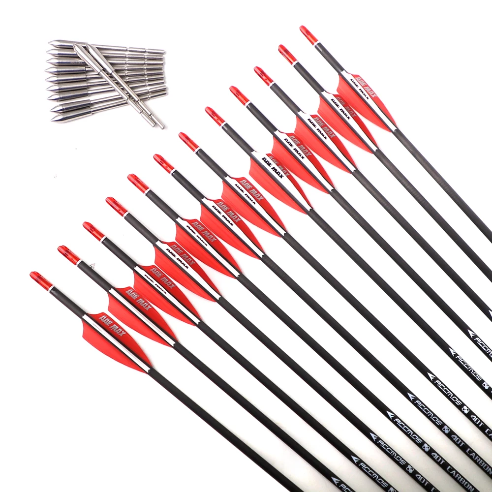 

6-12pcs ID 3.2mm Spine 350 - 1000 Pure Carbon Arrow Straightness 0.009 Archery Arrow For Compound /Recuvre Bow Shooting