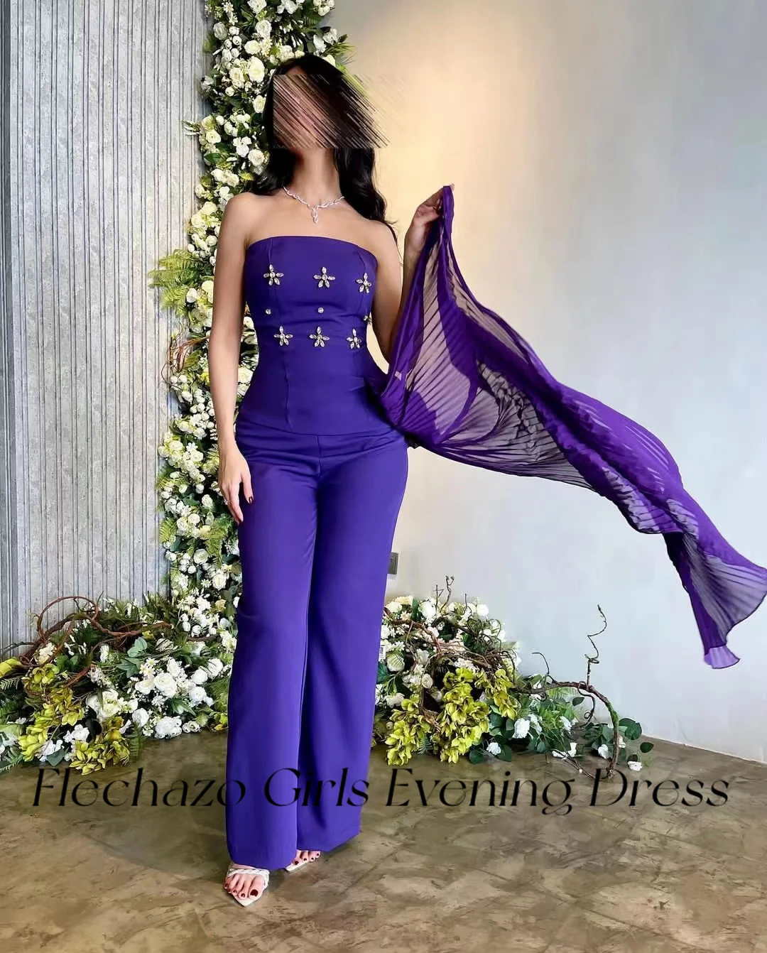 Flechazo Purple Evening Dresses Two-piece Strapless Beads Overalls Culotte New Party Wear For Women 2024 vestidos para mujer