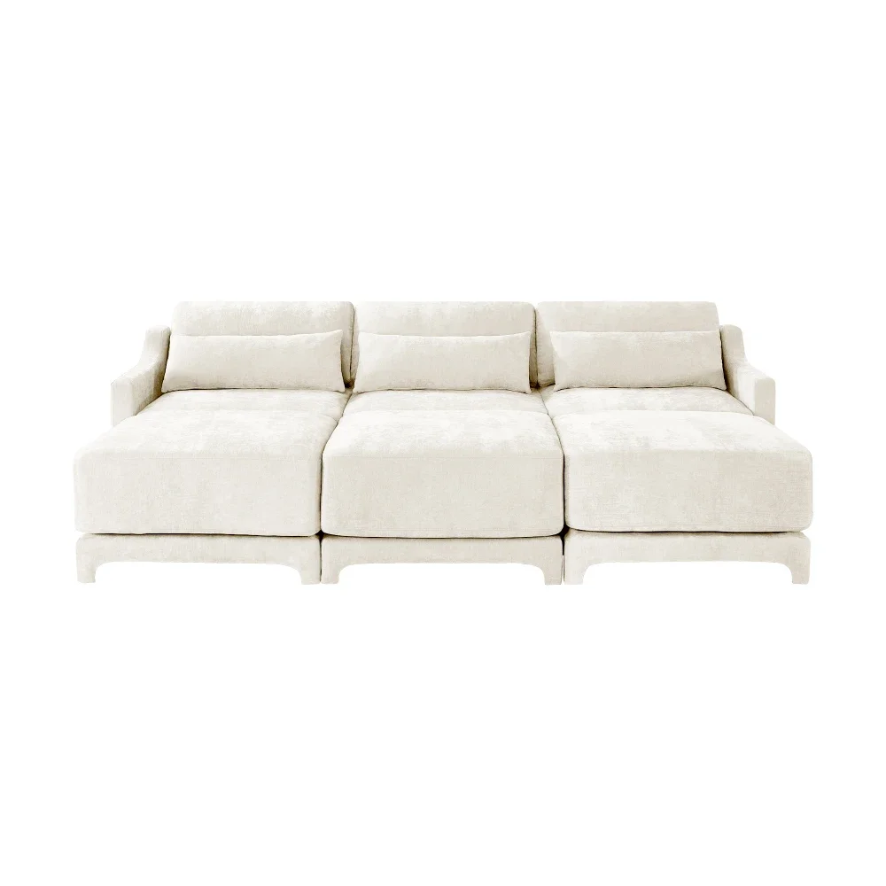 

3 Seater Cloud Couch with Lumbar Pillow, Oversized Deep Seat Couch with Ottomans, Minimalist ergonomic design sofas