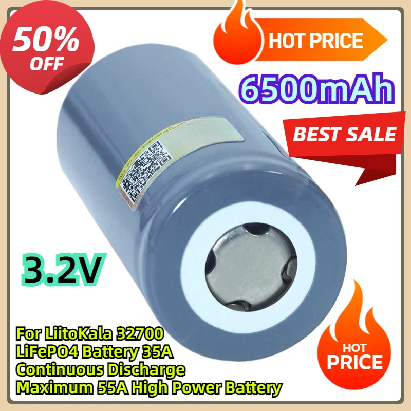 For LiitoKala 3.2V 32700 6500mAh LiFePO4 Battery 35A Continuous Discharge Maximum 55A High Power Battery