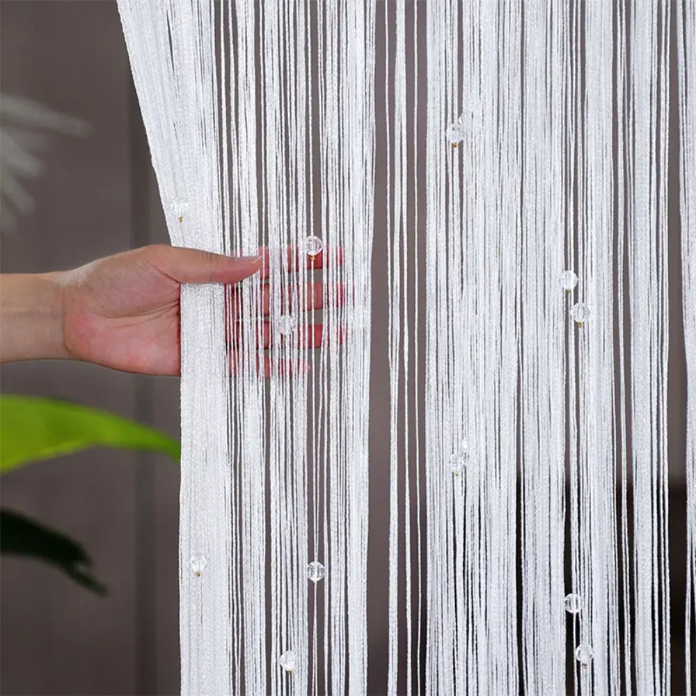 Retro Shiny Crystal Beads String Curtain Room Divider Solid Color Door Curtain Elegant Romantic Tassel Window Curtain Home Decor