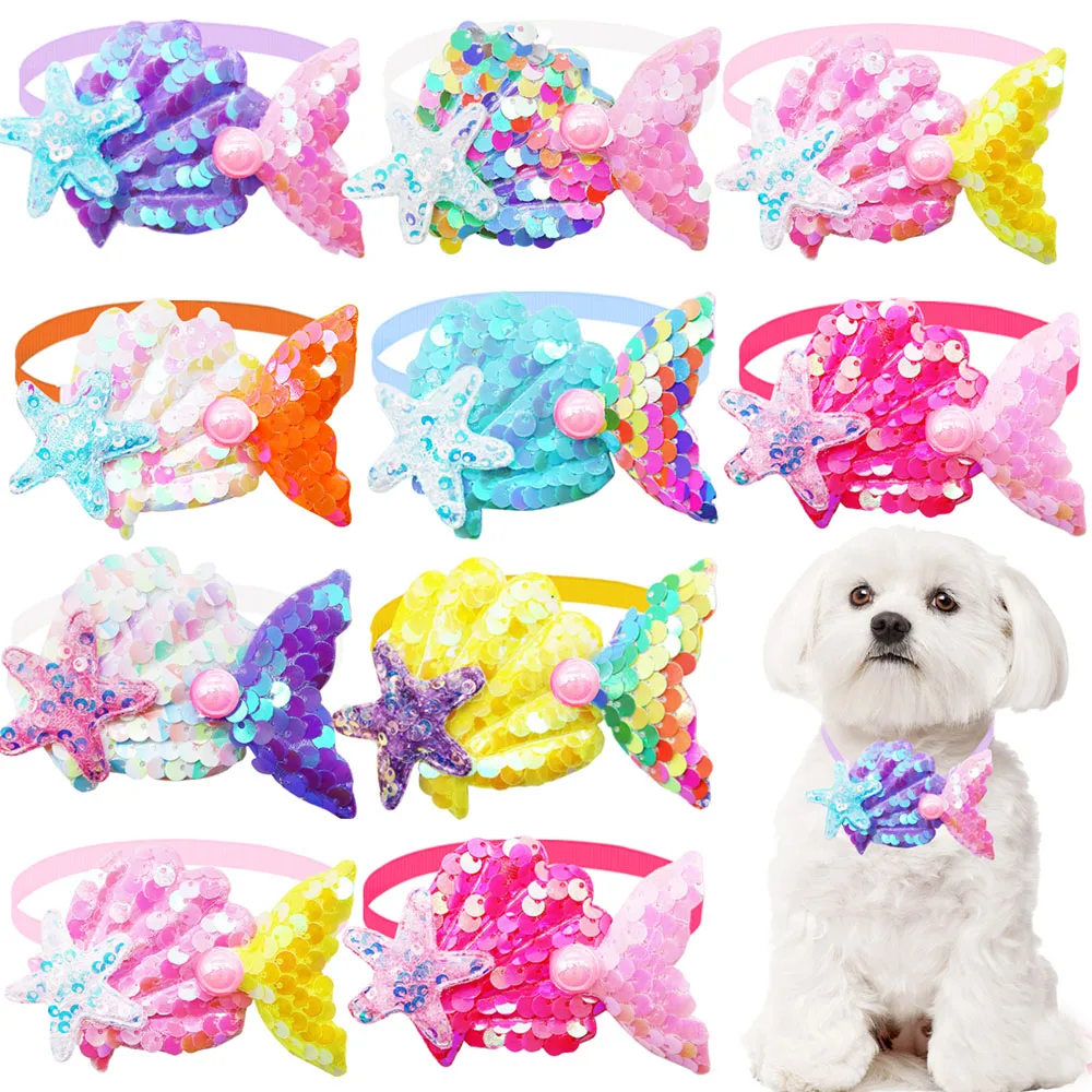 

Fashion Dog Bowties 10PCS Fishtail Shape Adjustable Pet Collars For Dogs Bows Ocean Series Dog Bow Ties Pet Grooming Accessories