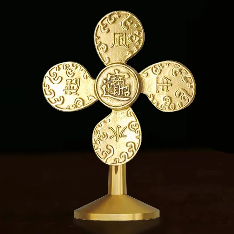 

Chinese Fengshui Statues Good Luck Ornaments Golden Bullion Yuanbao Windmill Copper Miniature Wealth Living Room Office Decor